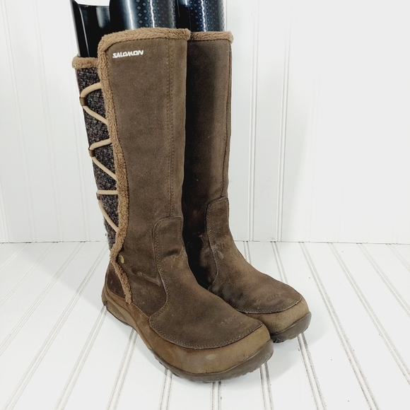 Salomon Women's Emmy Waterproof Suede Winter Boots Thinsulate Brown B542 - Picture 4 of 12